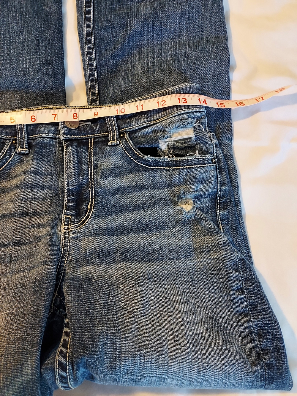 BKE Stella Slim Fit Scalloped Raw Hem Skinny Jeans Distressed Medium Wash 27 - Picture 5 of 9